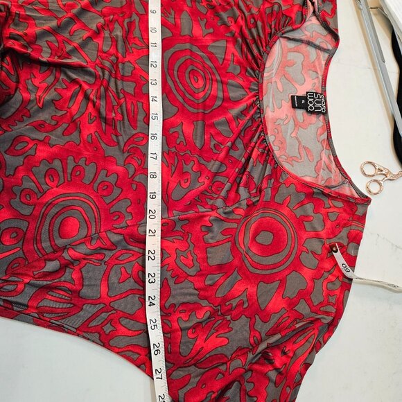 Clara Sunwoo Top XL Red & Gray Abstract Print, Side Tie Maximalism - Picture 9 of 9